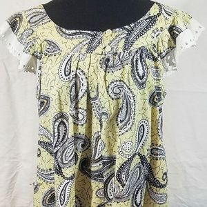 Handmade Paisley Shift Dress White Lace Trim